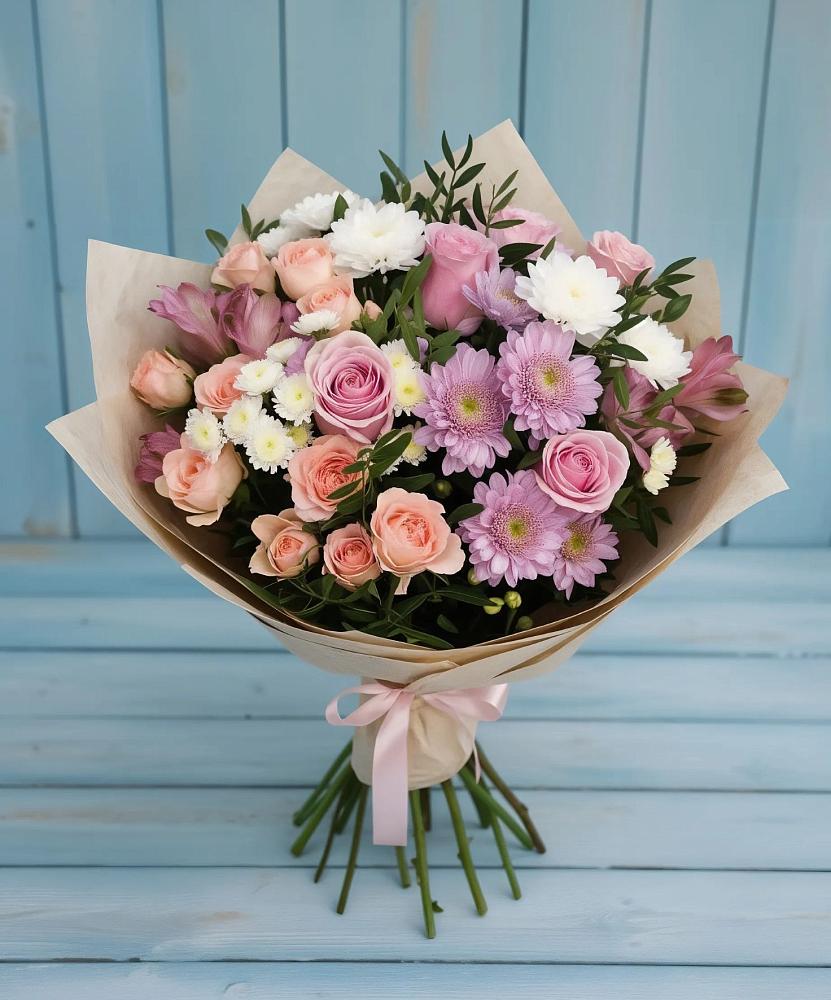 Букет цветов из: Хризантемы, Розы и Альстромерии в Карачаевске