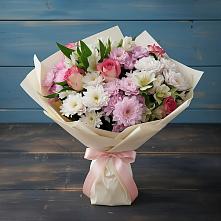 Букет цветов из:  Хризантемы, Альстромерии и Розы #REPLACE_PRED# Карачаевске