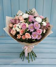 Букет цветов из:  Хризантемы, Розы и Альстромерии в Карачаевске